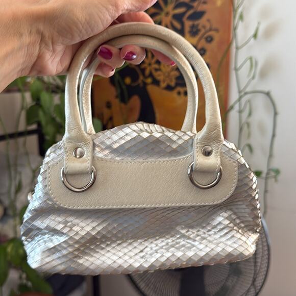 Emporio Armani Silver & Cream Python Leather Top Zip Mini Bag - Picture 3 of 7